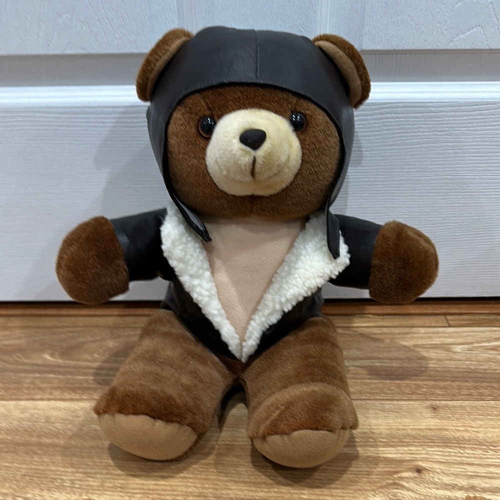 Vintage Aviator cool teddy bear ( leather outfit)